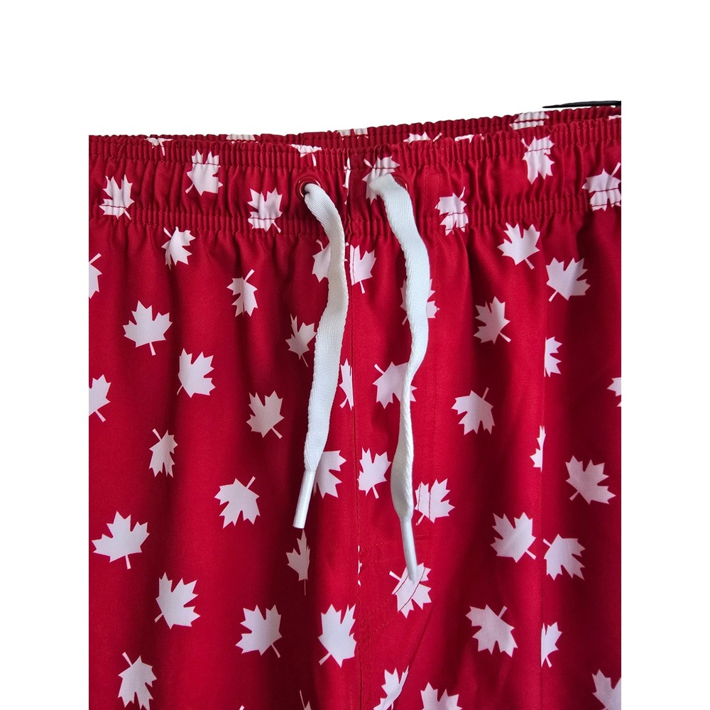 NWOT Old Navy Mens XL Red White Maple Leaf Print Swim Trunks Canada Board Shorts - Picture 3 of 11